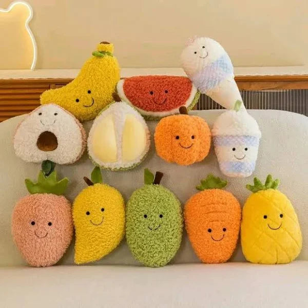 Adorable Smiling Fruit & Veggie Plush Set